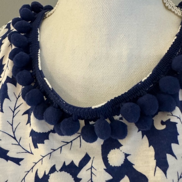 BODEN shirt top tank sleeveless Pom-Pom tassel geometric print blue 10 NWT - Picture 2 of 10